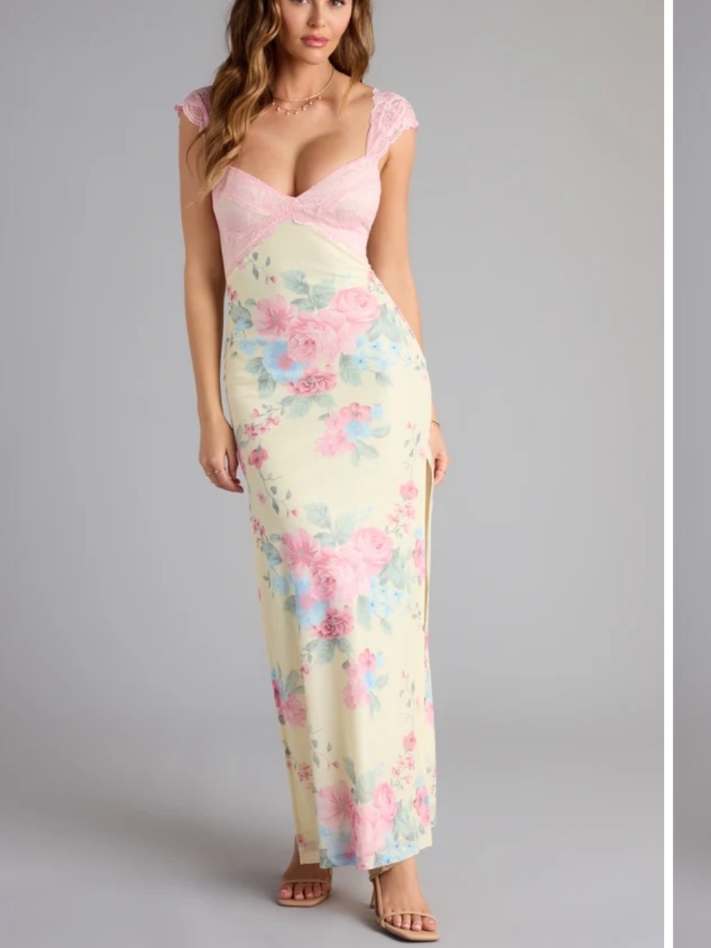 Blue Blush Pink Yellow Floral Summer Mesh Lace Cottage/Fairy Core Dress NWT L